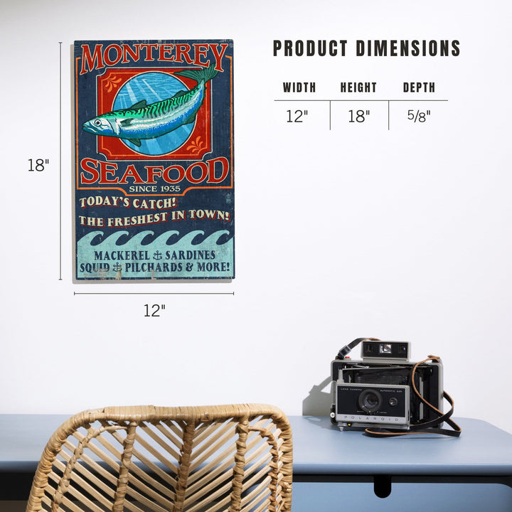 Monterey, California, Seafood Vintage Sign, Lantern Press Artwork, Wood Signs and Postcards Wood Lantern Press 