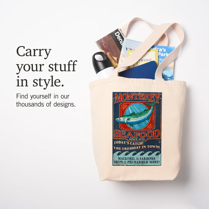 Monterey, California, Seafood Vintage Sign, Tote Bag Totes Lantern Press 