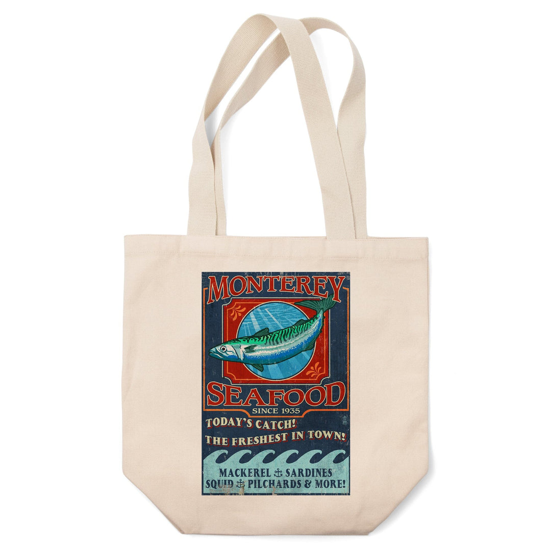 Monterey, California, Seafood Vintage Sign, Tote Bag Totes Lantern Press 