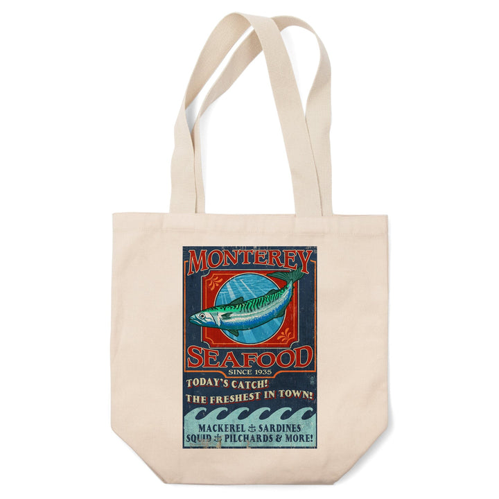 Monterey, California, Seafood Vintage Sign, Tote Bag Totes Lantern Press 