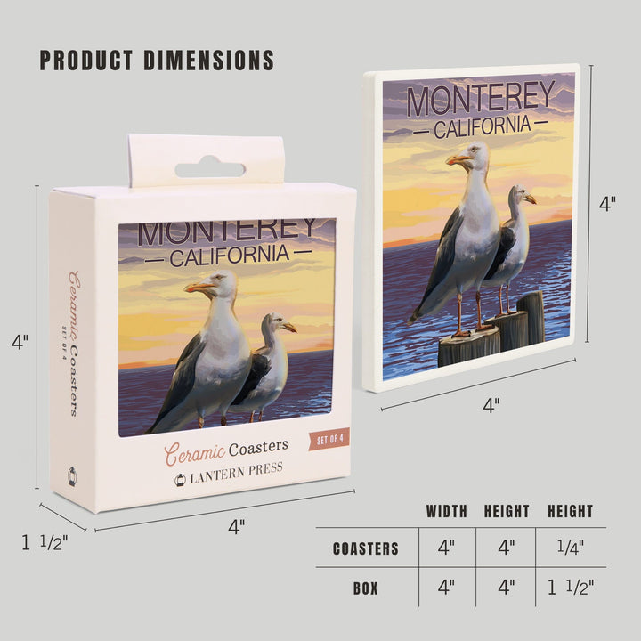 Monterey, California, Seagulls on Pier, Coasters Coasters Lantern Press 