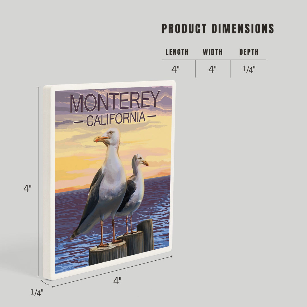 Monterey, California, Seagulls on Pier, Coasters Coasters Lantern Press 
