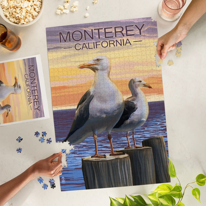 Monterey, California, Seagulls on Pier, Jigsaw Puzzle Puzzle Lantern Press 