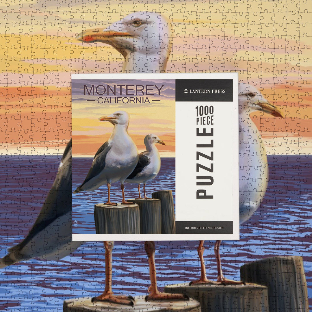 Monterey, California, Seagulls on Pier, Jigsaw Puzzle Puzzle Lantern Press 