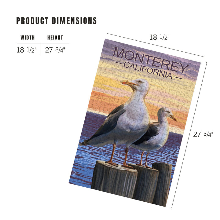 Monterey, California, Seagulls on Pier, Jigsaw Puzzle Puzzle Lantern Press 