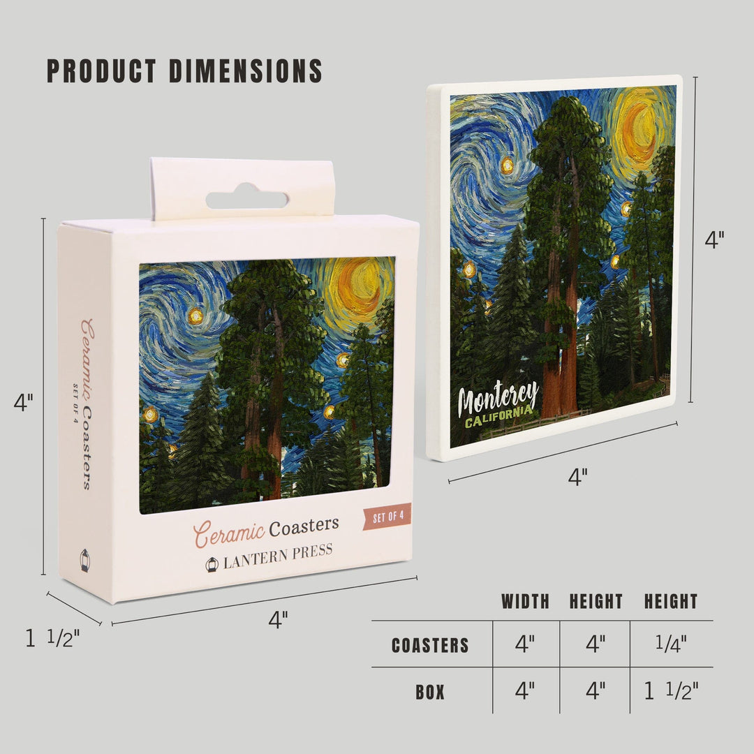 Monterey, California, Starry Night National Park Series, Coasters Coasters Lantern Press 