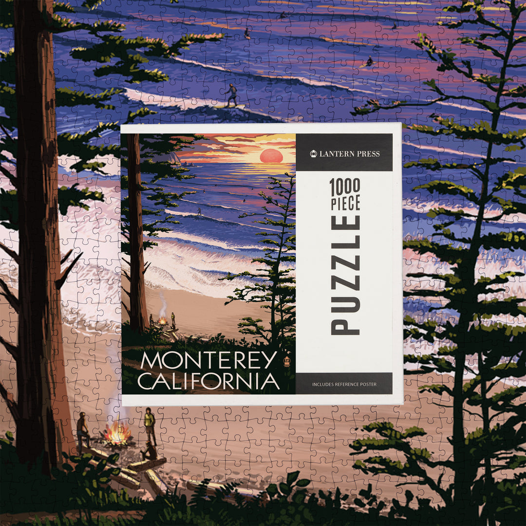 Monterey, California, Sunset and Beach, Jigsaw Puzzle Puzzle Lantern Press 