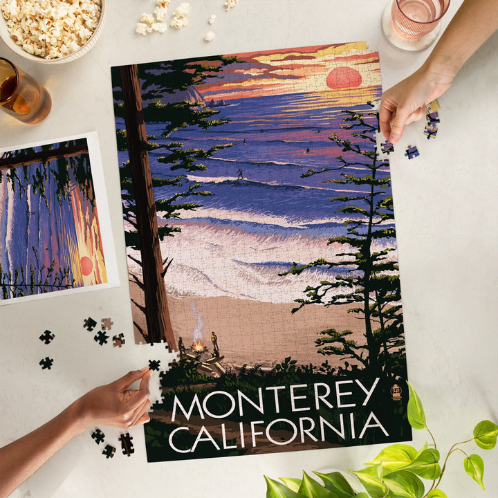 Monterey, California, Sunset and Beach, Jigsaw Puzzle Puzzle Lantern Press 