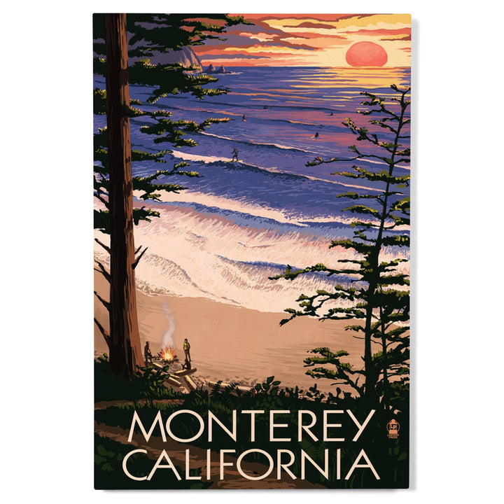 Monterey, California, Sunset & Beach, Lantern Press Artwork, Wood Signs and Postcards Wood Lantern Press 