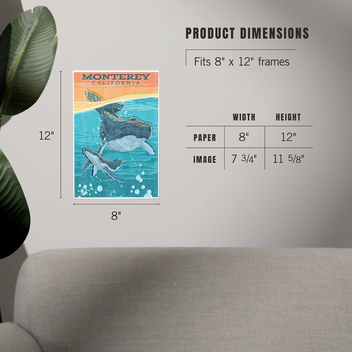 Monterey, California, Vintage Press, Humpback Whale, Art & Giclee Prints Art Lantern Press 