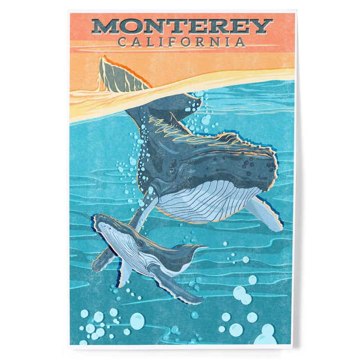 Monterey, California, Vintage Press, Humpback Whale, Art & Giclee Prints Art Lantern Press 12 x 18 Art Print 
