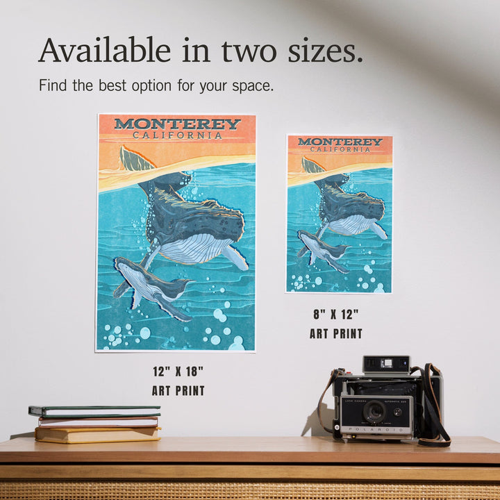 Monterey, California, Vintage Press, Humpback Whale, Art & Giclee Prints Art Lantern Press 