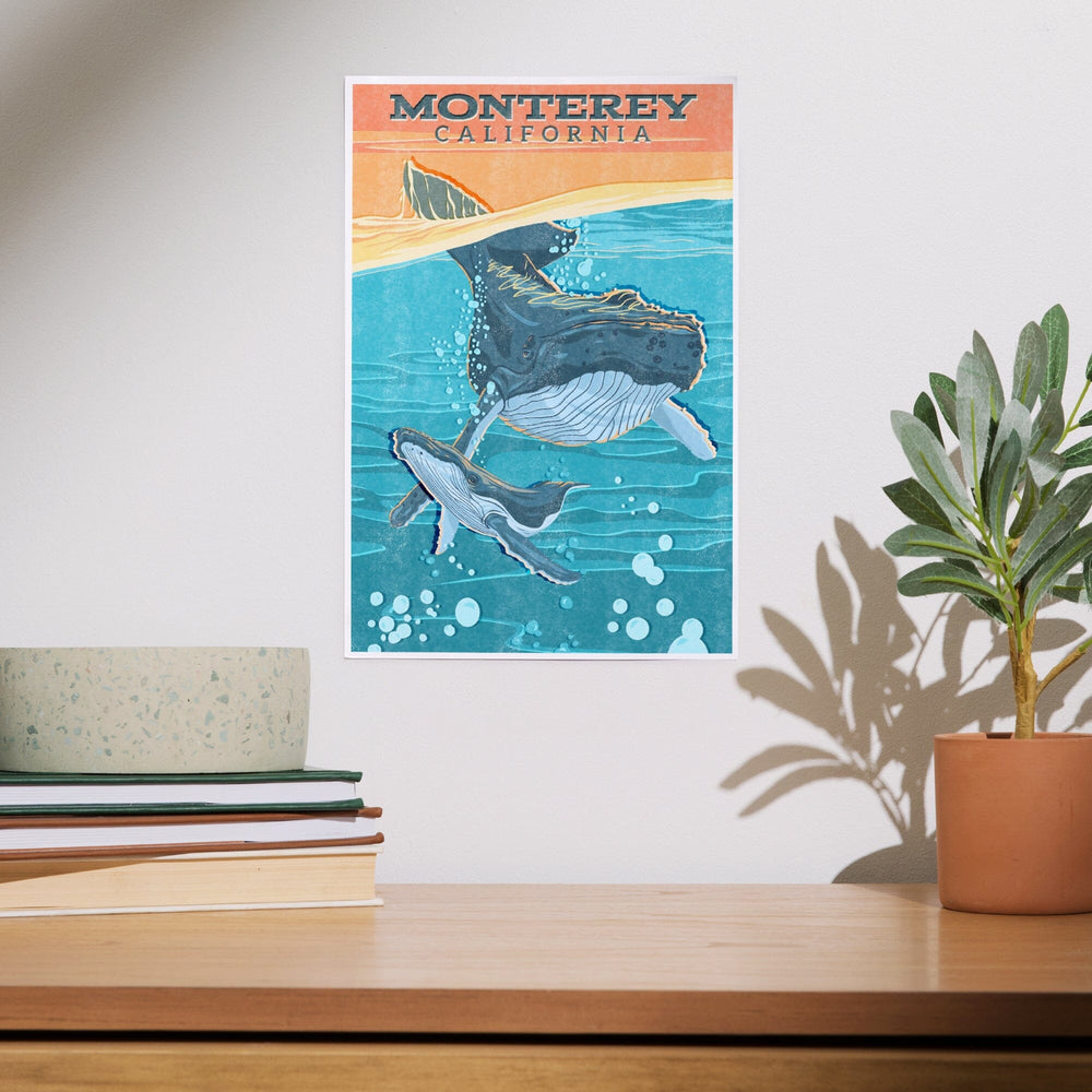 Monterey, California, Vintage Press, Humpback Whale, Art & Giclee Prints Art Lantern Press 