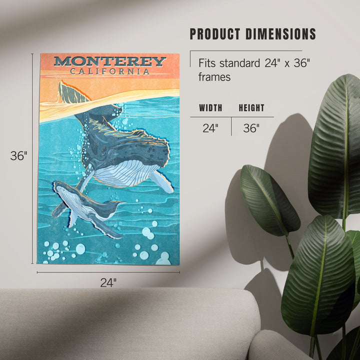 Monterey, California, Vintage Press, Humpback Whale, Art & Giclee Prints Art Lantern Press 
