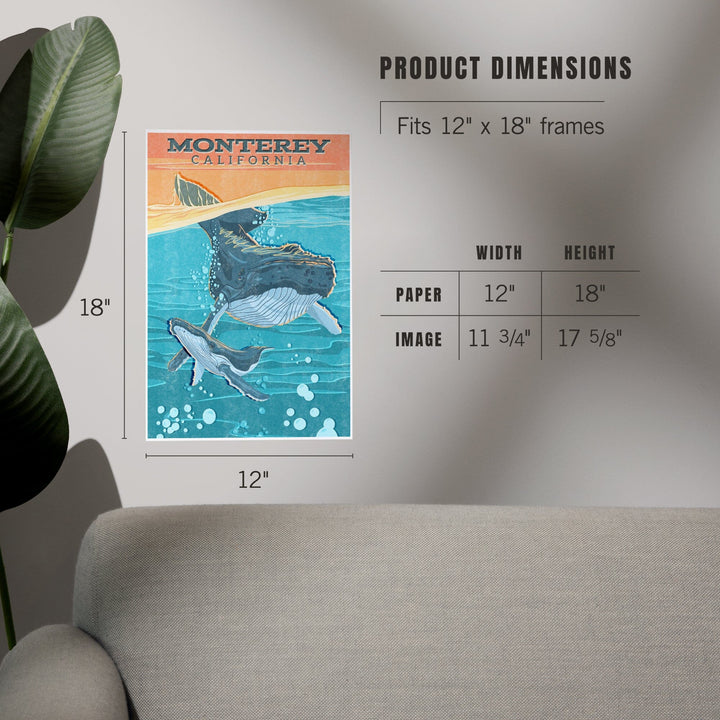 Monterey, California, Vintage Press, Humpback Whale, Art & Giclee Prints Art Lantern Press 