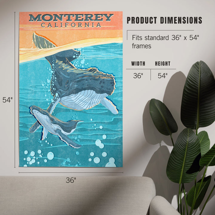 Monterey, California, Vintage Press, Humpback Whale, Art & Giclee Prints Art Lantern Press 