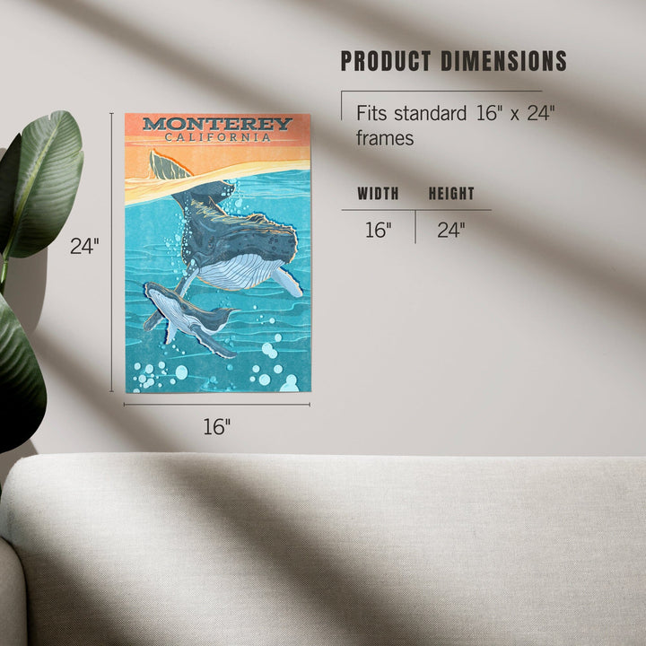 Monterey, California, Vintage Press, Humpback Whale, Art & Giclee Prints Art Lantern Press 