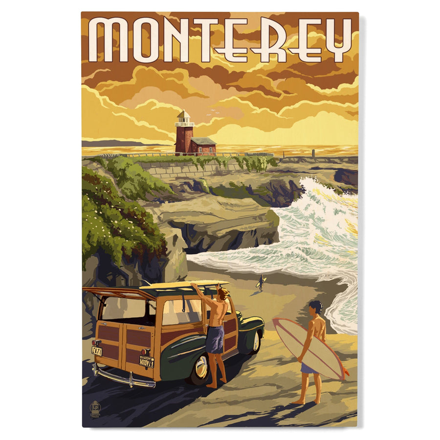 Monterey, California, Woody on Beach, Lantern Press Artwork, Wood Signs and Postcards Wood Lantern Press 