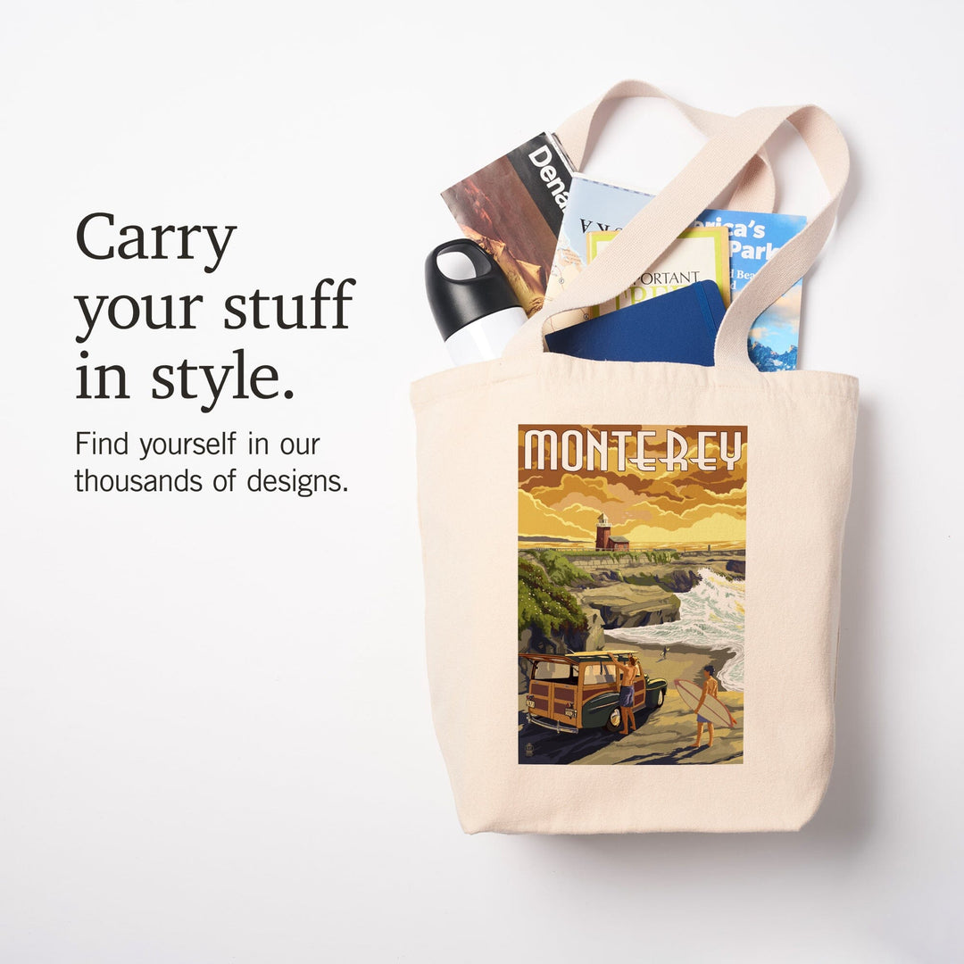 Monterey, California, Woody on Beach, Tote Bag Totes Lantern Press 