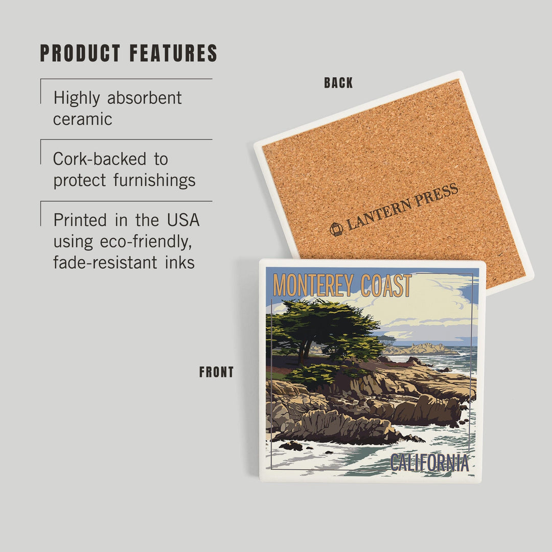 Monterey Coast, California, View of Cypress Trees, Coasters Coasters Lantern Press 