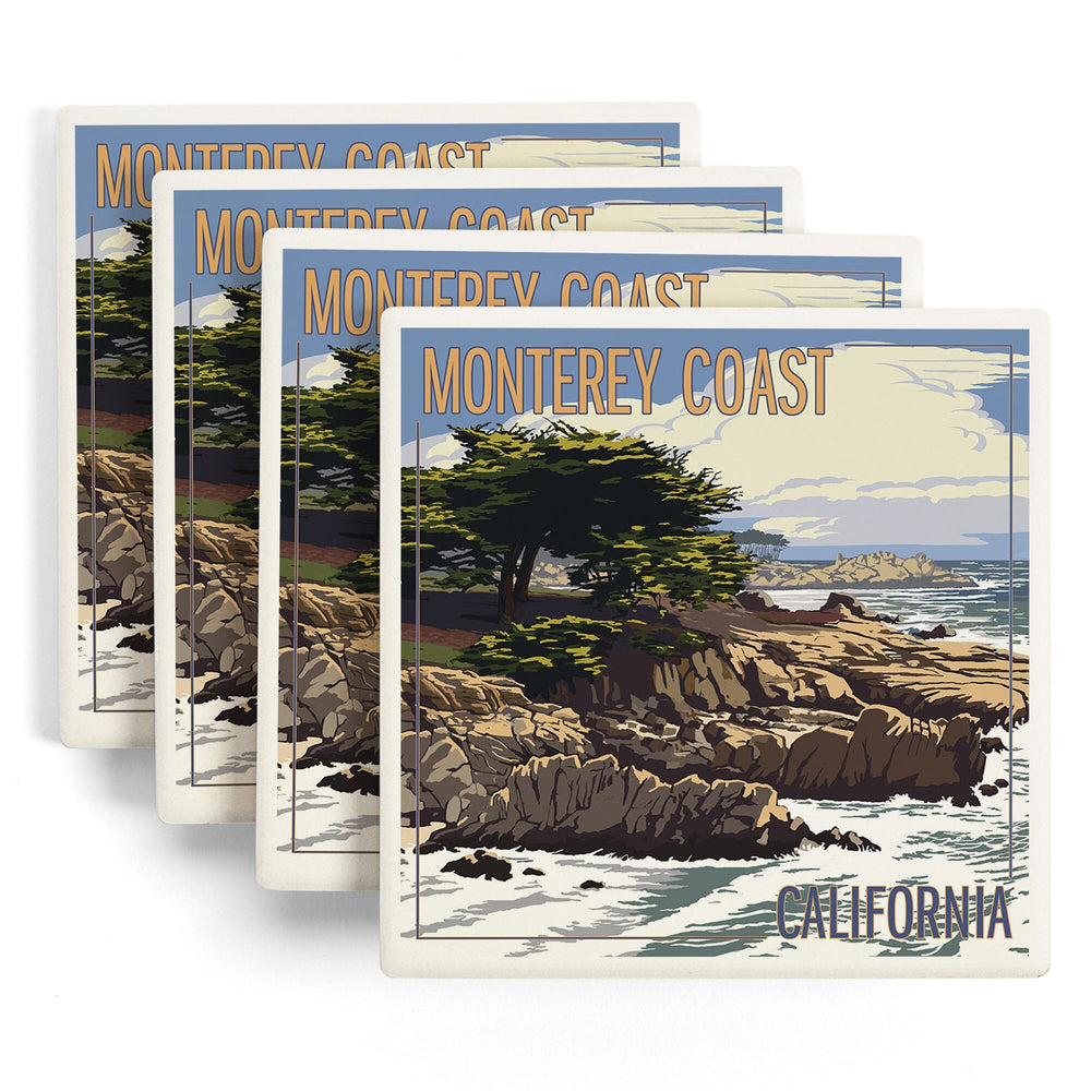 Monterey Coast, California, View of Cypress Trees, Coasters Coasters Lantern Press 