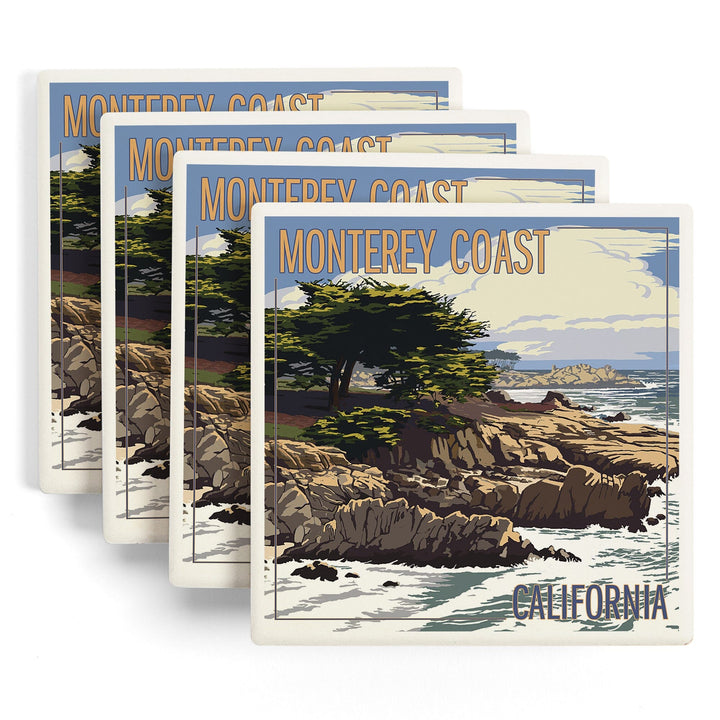 Monterey Coast, California, View of Cypress Trees, Coasters Coasters Lantern Press 