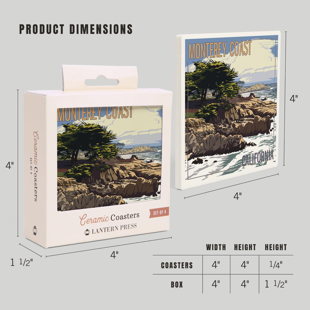 Monterey Coast, California, View of Cypress Trees, Coasters Coasters Lantern Press 