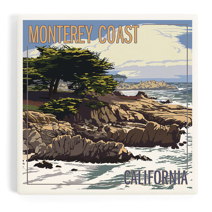 Monterey Coast, California, View of Cypress Trees, Coasters Coasters Lantern Press 