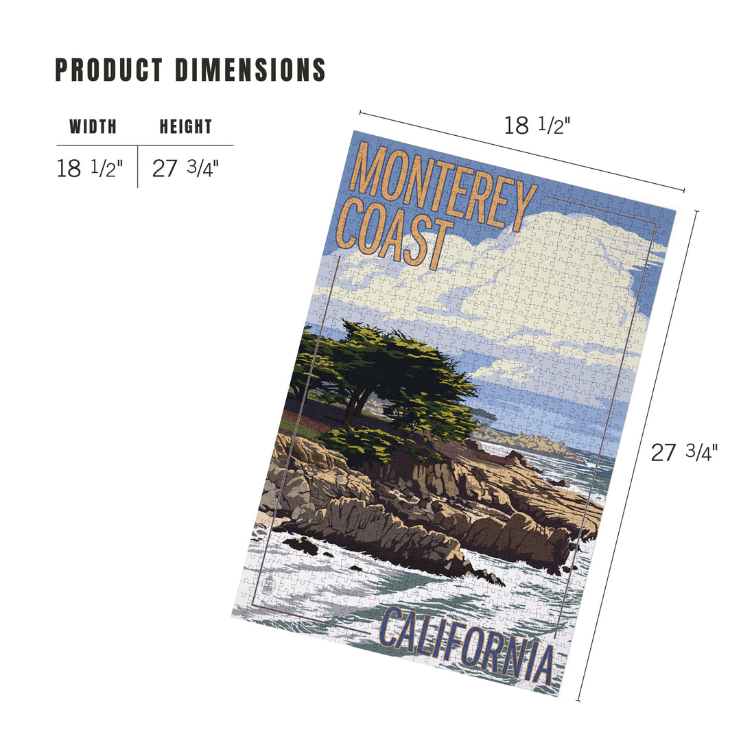 Monterey Coast, California, View of Cypress Trees, Jigsaw Puzzle Puzzle Lantern Press 
