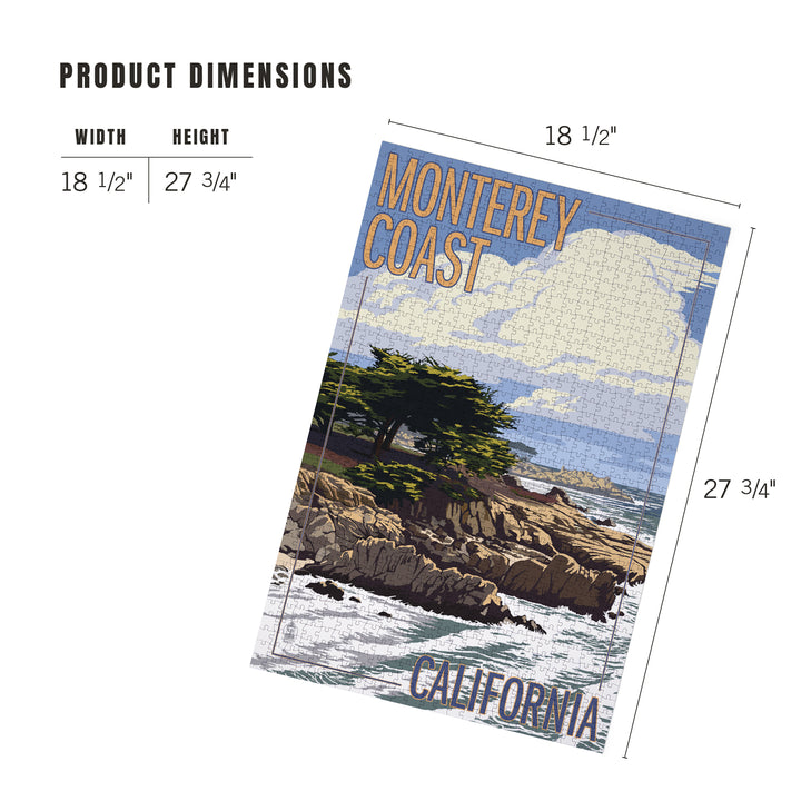 Monterey Coast, California, View of Cypress Trees, Jigsaw Puzzle Puzzle Lantern Press 