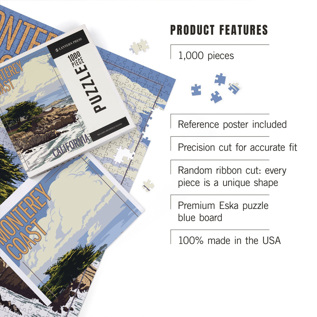 Monterey Coast, California, View of Cypress Trees, Jigsaw Puzzle Puzzle Lantern Press 