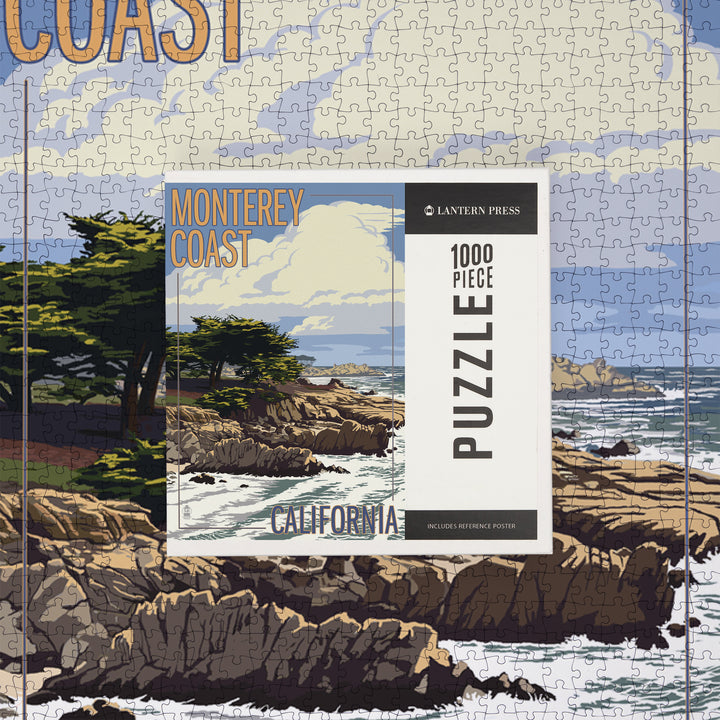 Monterey Coast, California, View of Cypress Trees, Jigsaw Puzzle Puzzle Lantern Press 