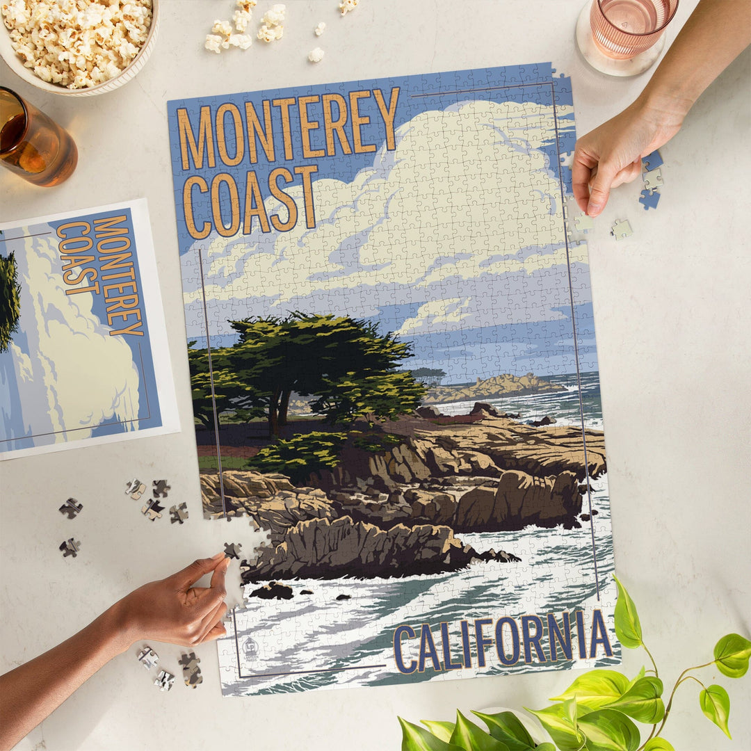 Monterey Coast, California, View of Cypress Trees, Jigsaw Puzzle Puzzle Lantern Press 