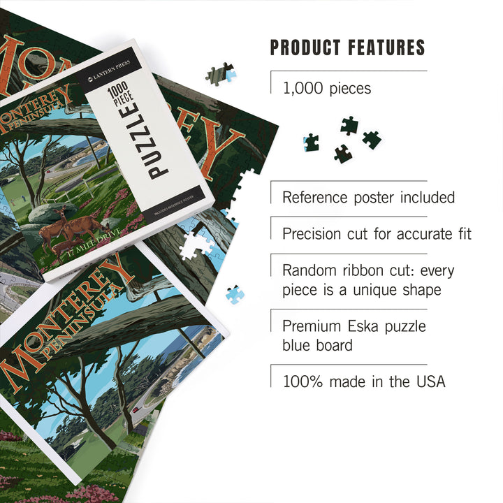 Monterey Peninsula, California, 17 Mile Drive, Jigsaw Puzzle Puzzle Lantern Press 