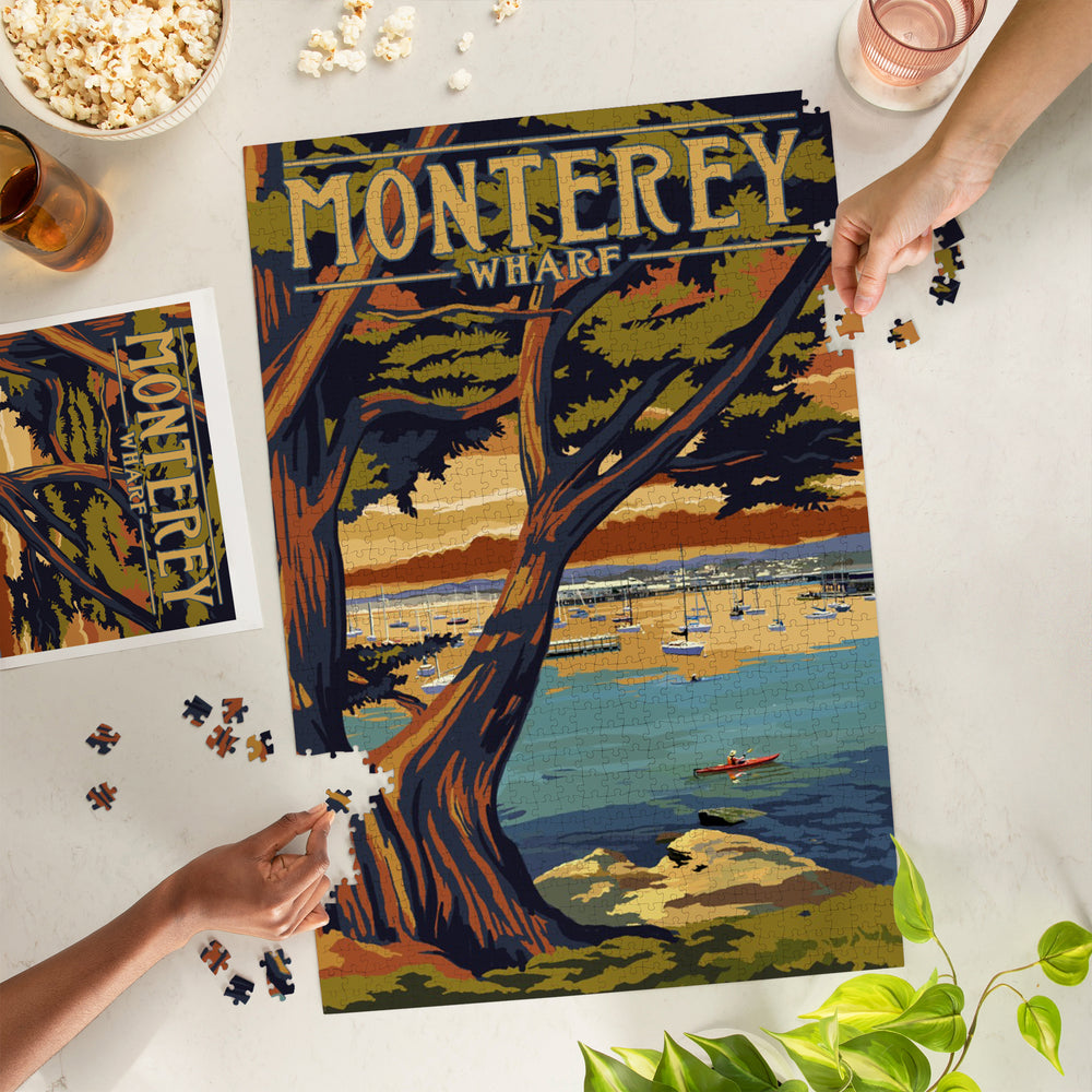 Monterey Wharf, California, Coastal Scene, Jigsaw Puzzle Puzzle Lantern Press 