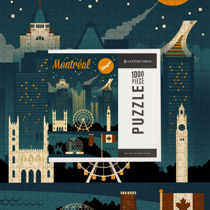 Montreal, Canada, Retro Skyline, Jigsaw Puzzle Puzzle Lantern Press 