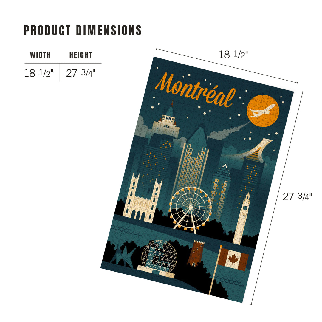 Montreal, Canada, Retro Skyline, Jigsaw Puzzle Puzzle Lantern Press 