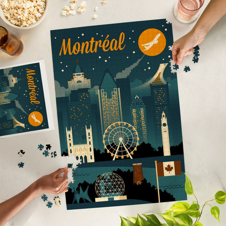 Montreal, Canada, Retro Skyline, Jigsaw Puzzle Puzzle Lantern Press 