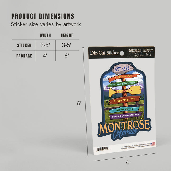 Montrose, Colorado, Destination Signpost, Contour, Vinyl Sticker Sticker Lantern Press 