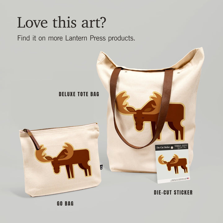 Moose, Geometric, Contour, Lantern Press Artwork, Accessory Go Bag Totes Lantern Press 