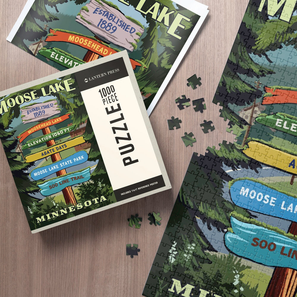 Moose Lake, Minnesota, Destination Signpost, Jigsaw Puzzle Puzzle Lantern Press 