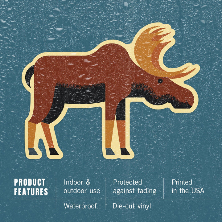 Moose Profile, Geometric, Contour, Lantern Press Artwork, Vinyl Sticker Sticker Lantern Press 