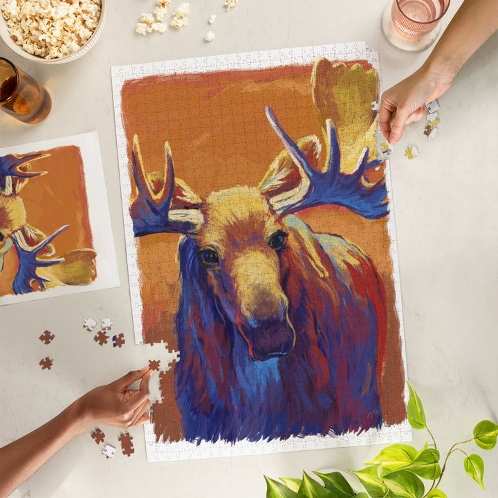 Moose, Vivid, Jigsaw Puzzle Puzzle Lantern Press 