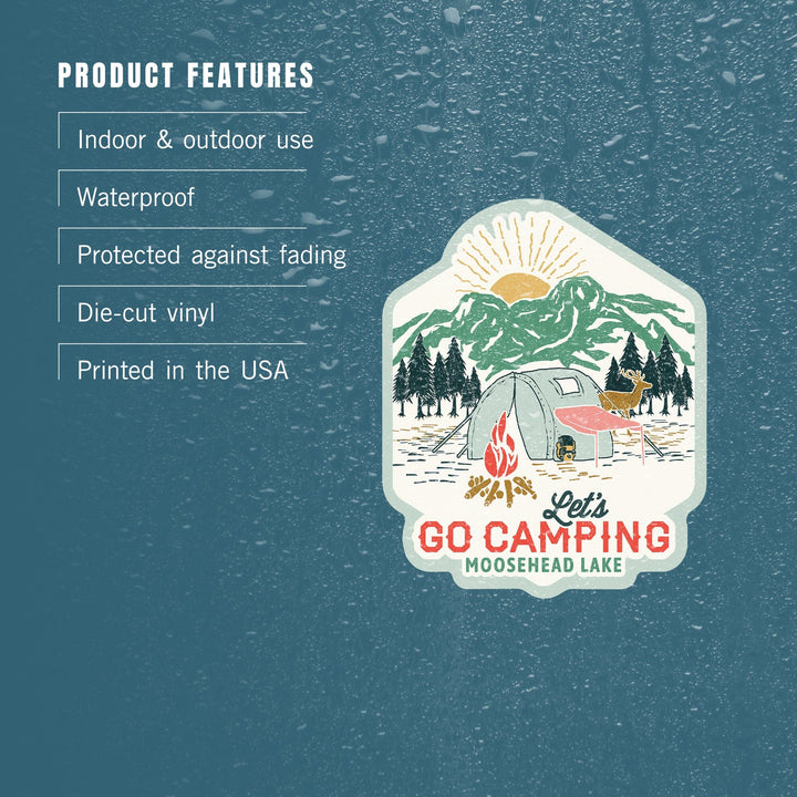 Moosehead Lake, Let's Go Camping, Camping Scene, Contour, Vinyl Sticker Sticker Lantern Press 