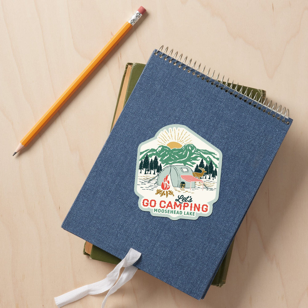 Moosehead Lake, Let's Go Camping, Camping Scene, Contour, Vinyl Sticker Sticker Lantern Press 