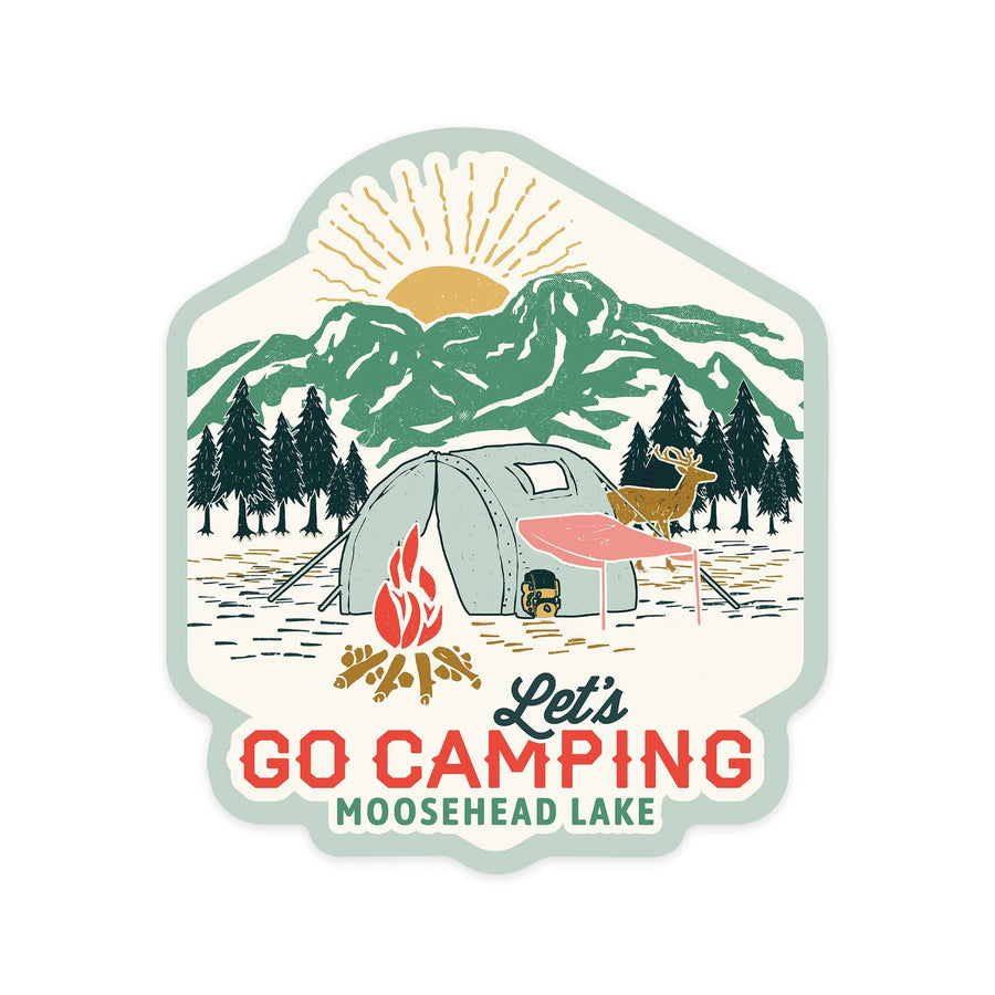 Moosehead Lake, Let's Go Camping, Camping Scene, Contour, Vinyl Sticker Sticker Lantern Press 