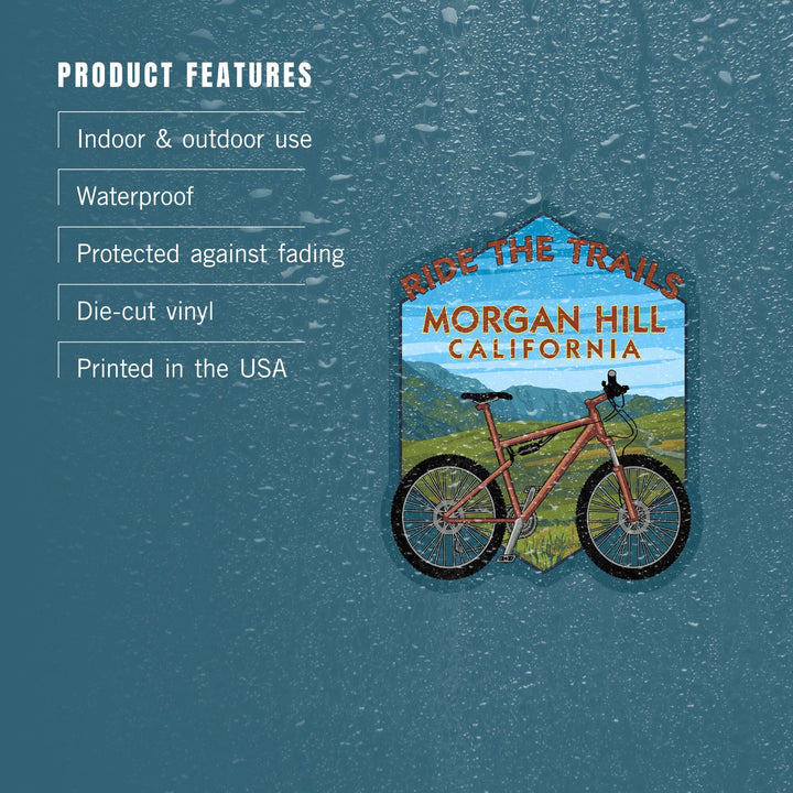 Morgan Hill, California, Ride the Trails, Mountain Bike, Contour, Vinyl Sticker Sticker Lantern Press 