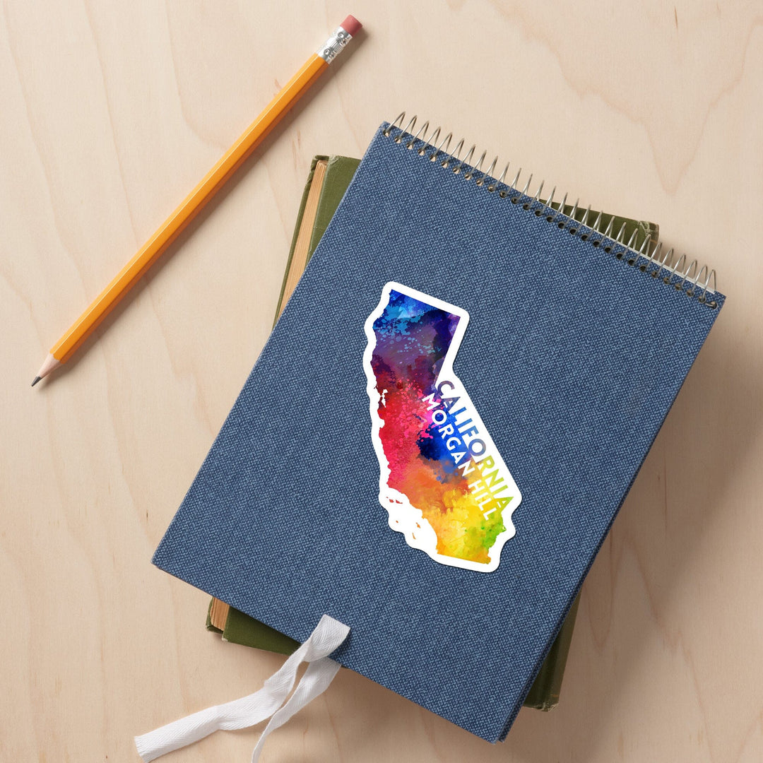 Morgan Hill, California, State Abstract, Watercolor, Contour, Vinyl Sticker Sticker Lantern Press 