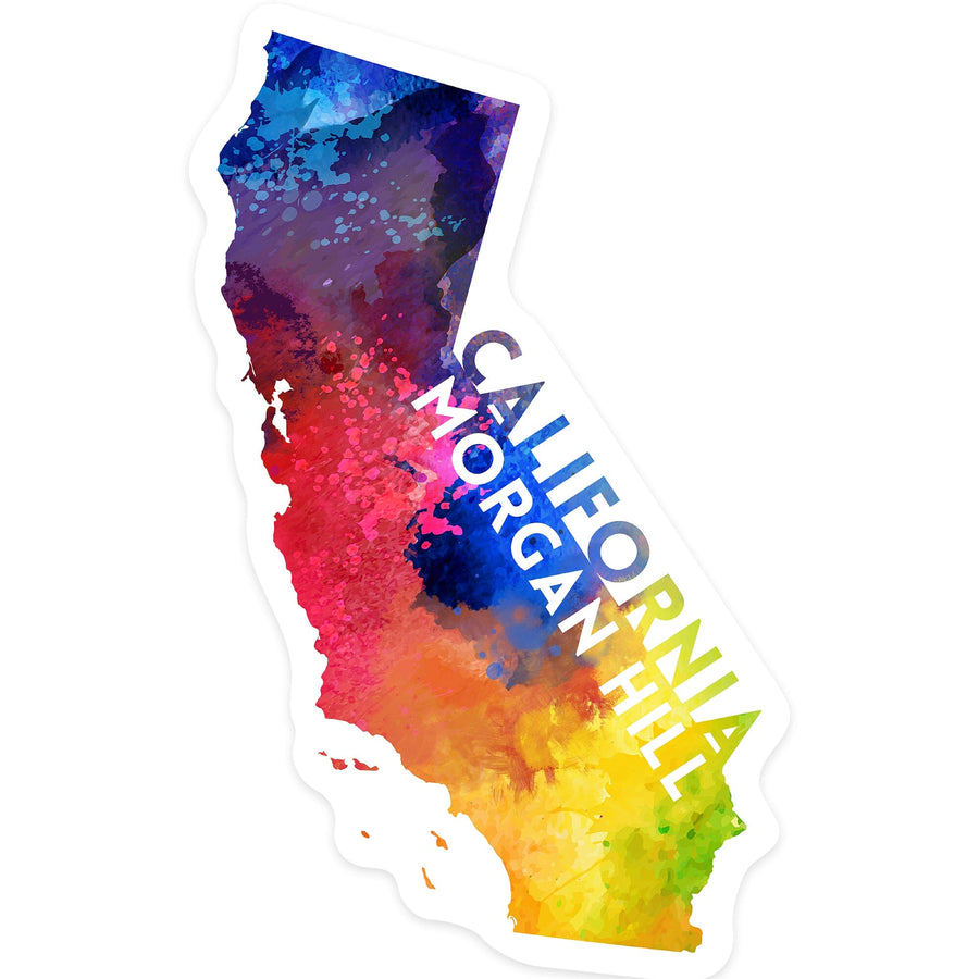 Morgan Hill, California, State Abstract, Watercolor, Contour, Vinyl Sticker Sticker Lantern Press 
