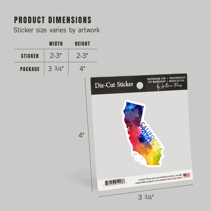 Morgan Hill, California, State Abstract, Watercolor, Contour, Vinyl Sticker Sticker Lantern Press 